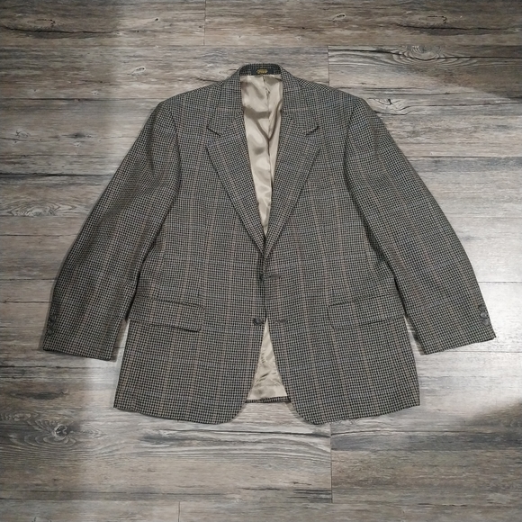 John D Craigmiles Houndstooth Sport Coat Blazer Jacket Mens 42R Brown Black - Picture 12 of 13